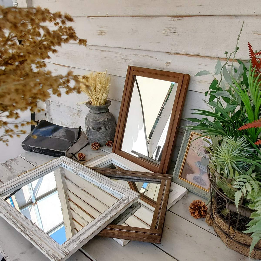 Wall Mirror with Wood Framed Rustic Mirrors for Wall Rectangle Decorative Bathroom Living Room Entryway Farmhouse