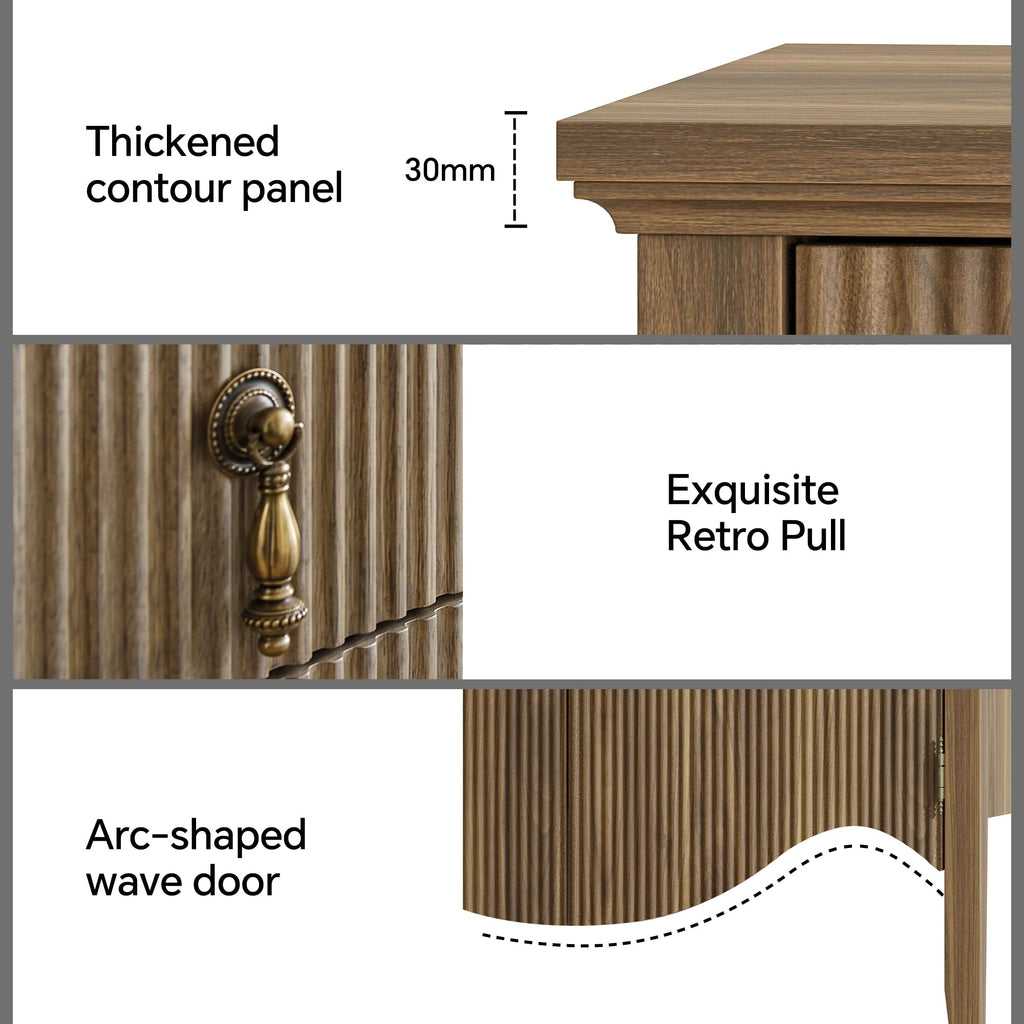 57" Fluted Sideboard Buffet, Retro Storage Cabinet, Light Oak