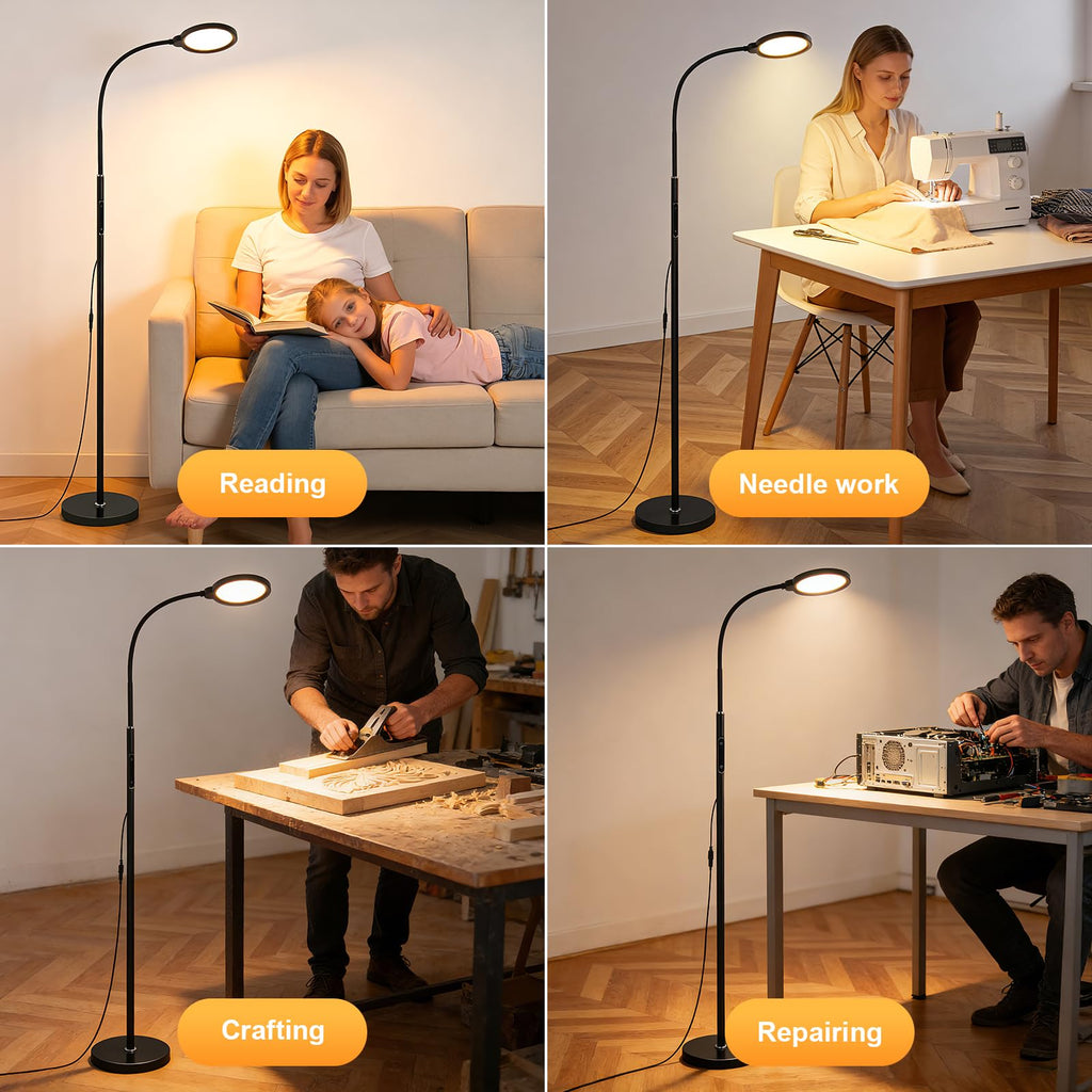 Bright LED Eye-Friendly Floor Lamp with Remote and Touch Dimmer