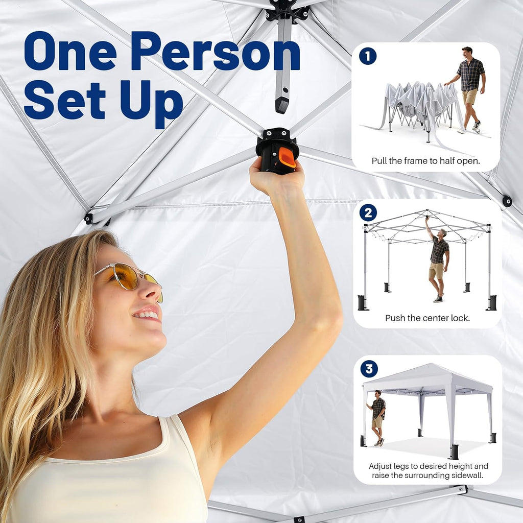 10x10 Pop Up Canopy with Sidewalls, One Push Instant Canopy Tent with Carry Bag for Events, Parties, Beach, Camping