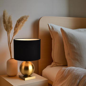 Gold Ball Modern Table Lamp,Mid Century Bedside Lamp Nightstand Light with Black Shade Metal Base Accent Lamp Bedside