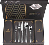 Hammered Silverware Set With Gift Box For 8 Cutlery Set Utensils Stainless Steel Flatware 40 Pieces Luxury Kitchen