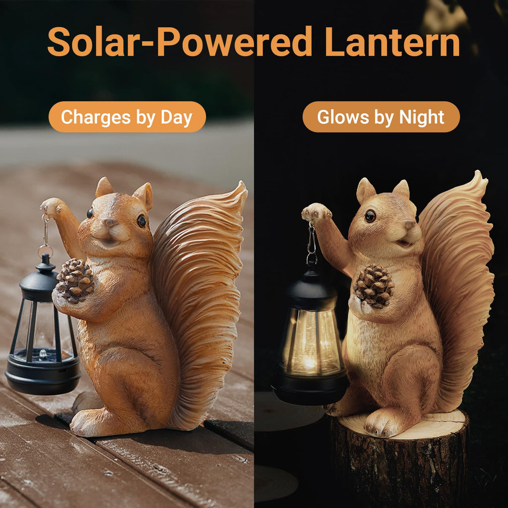 Solar Squirrel Garden Statue Outdoor Decor, Brown, Resin