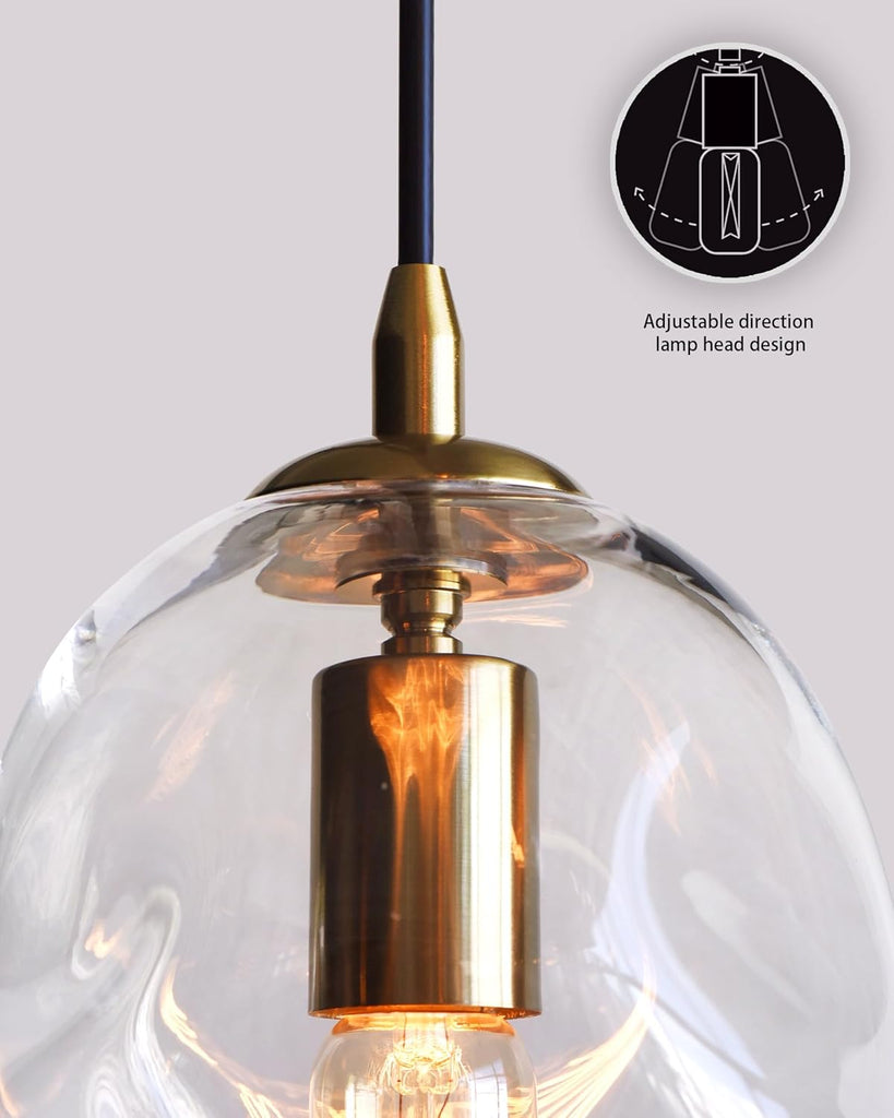 Pendant Lights Kitchen Island 2 Pack Modern Contemporary Clear Glass Organic Globe Brass Gold Hanging Light