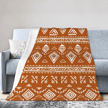 Orange White Retro Boho Tribal Western Modern Throw Blanket Gifts for Women, Soft Fuzzy Warm Cozy Flannel Blankets