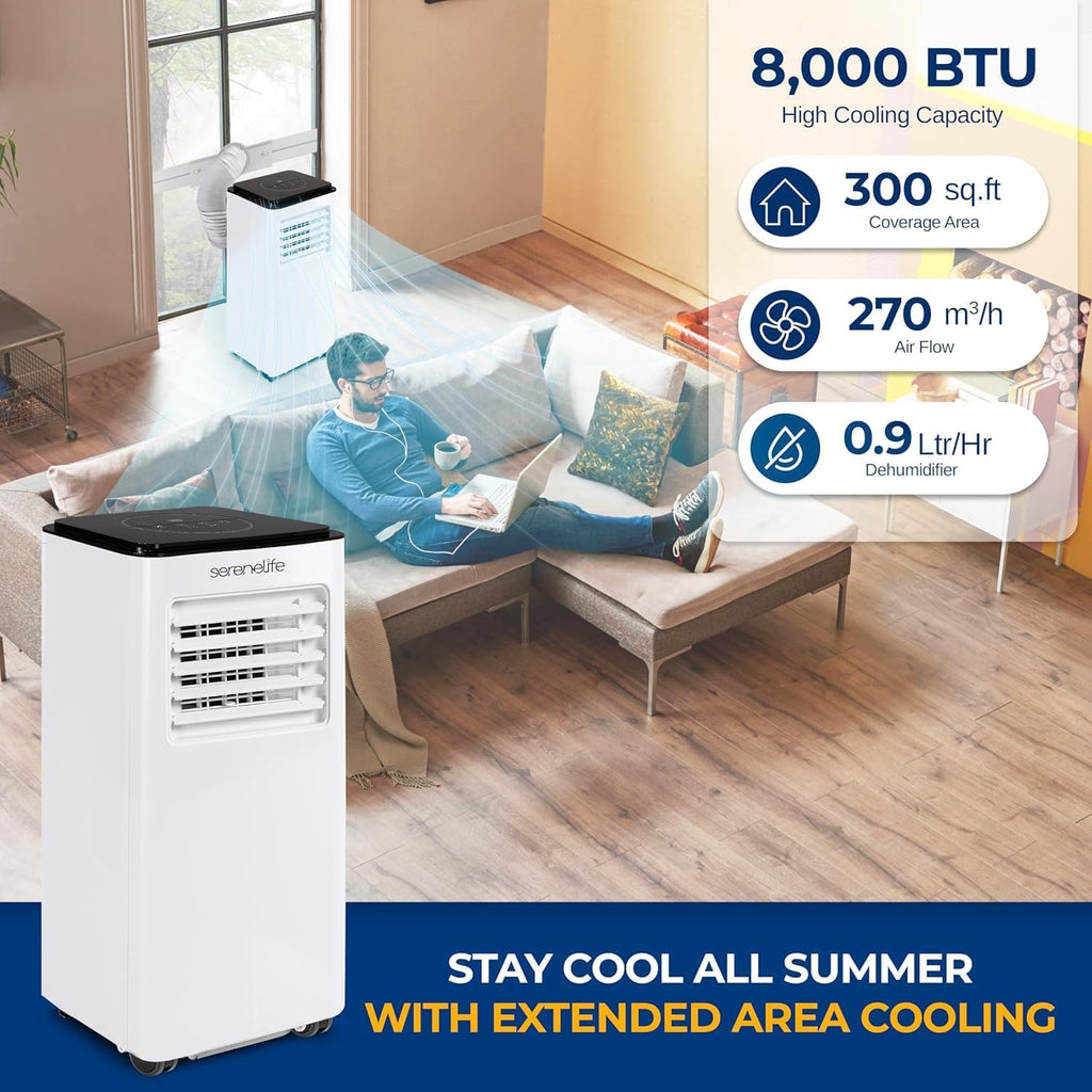 8000 BTU Portable Air Conditioner with Heating Functionality, 4-in-1 Compact Standing Air Conditioner for Room Up to 350 Sq. Ft., Floor AC Unit with LCD Remote Control, Auto Mode, Low Noise