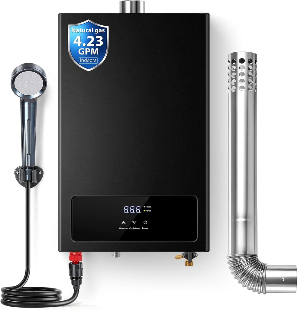 Tankless Hot Water Heater Natural Gas, 4.23 GPM 16L Tankless Water Heater Indoor Use, 85