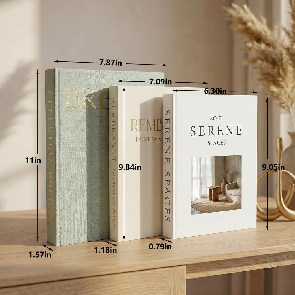 Decorative Books Decor -Set of Linen Fake Books Storage Boxes with Hidden Storage, Stackable Coffee Table Bookshelf