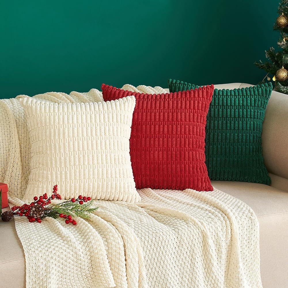 Pack of 2 Corduroy Decorative Euro Sham Throw Pillow Covers 26x26 Inch Soft Boho Striped Pillow Covers Modern