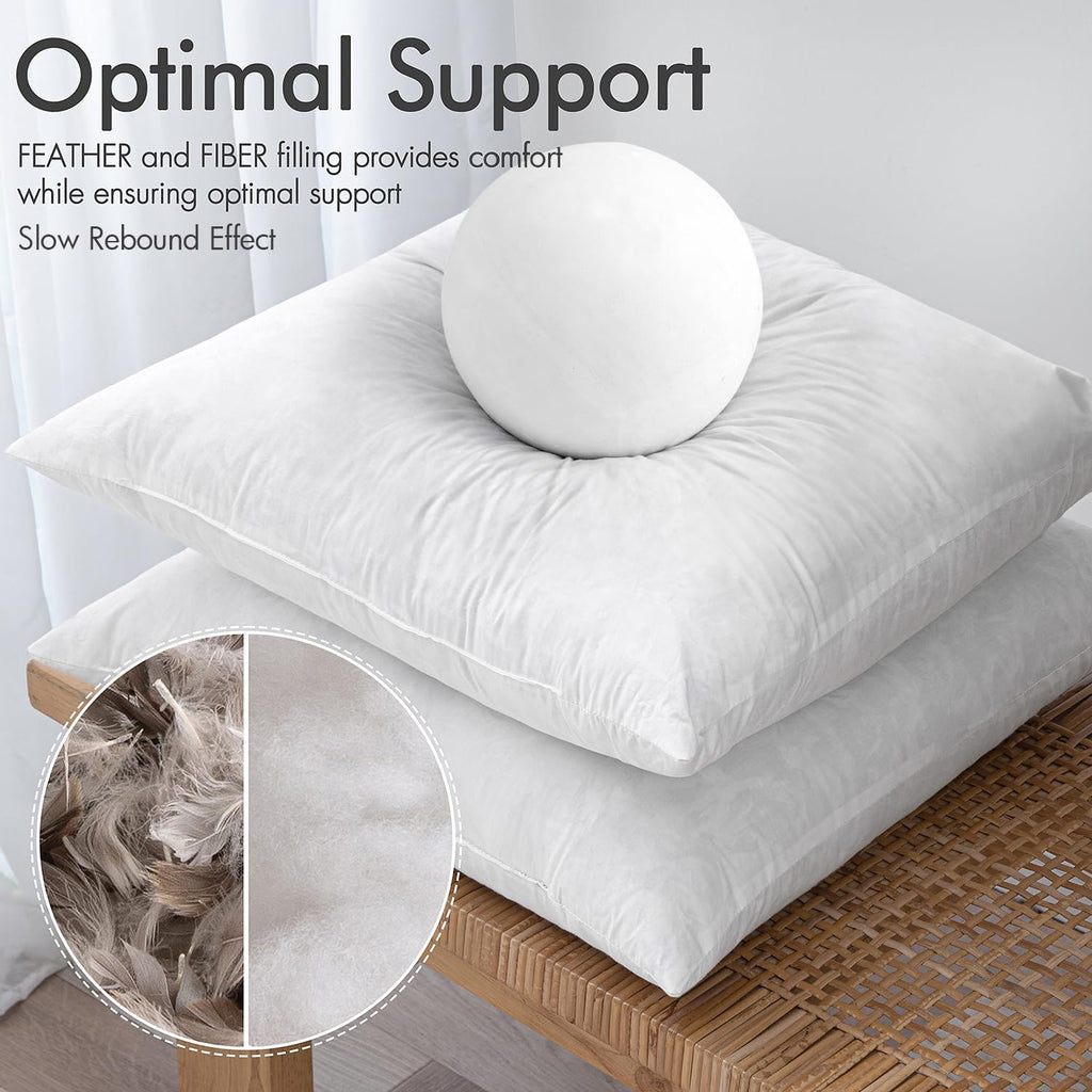 20x20 Pillow Inserts 2 Pack,Feather Mix Polycotton Pillows - Set of 2