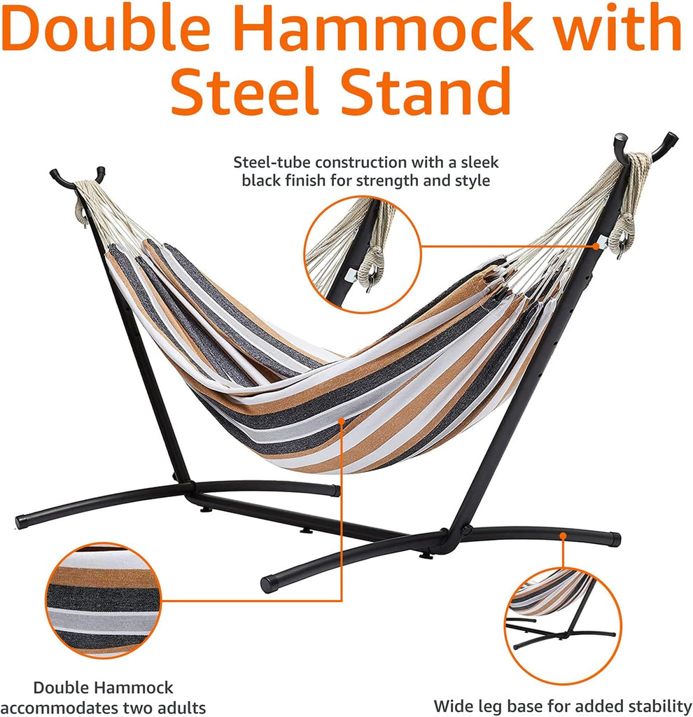 Double Portable Hammock with Space Saving Steel Stand and Carrying Case, 2 Person, 470lb Capacity, Multi Color, 118"
