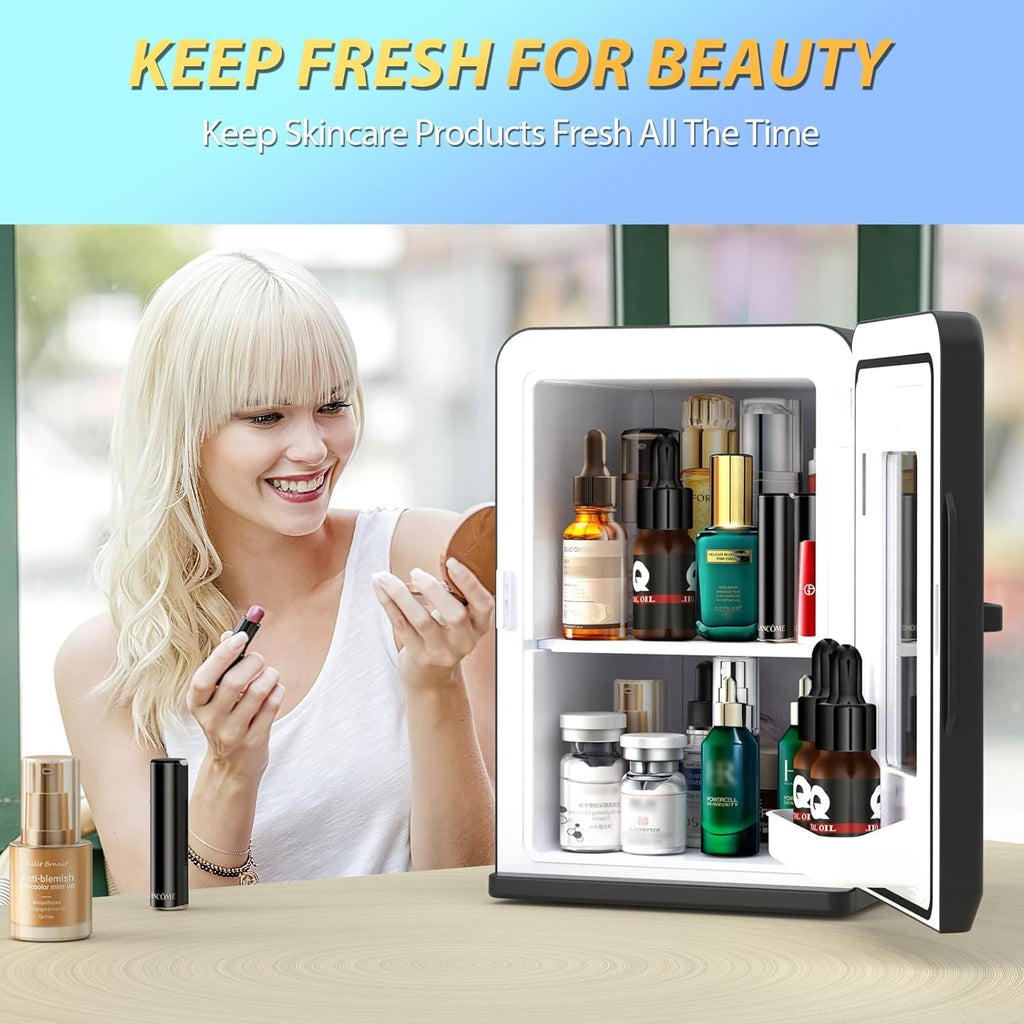 Mini Fridge, 15 Litre/21 Cans Small Fridge for Bedroom, Car, Office & Dorm, 110V AC/DC Portable Thermoelectric Cooler