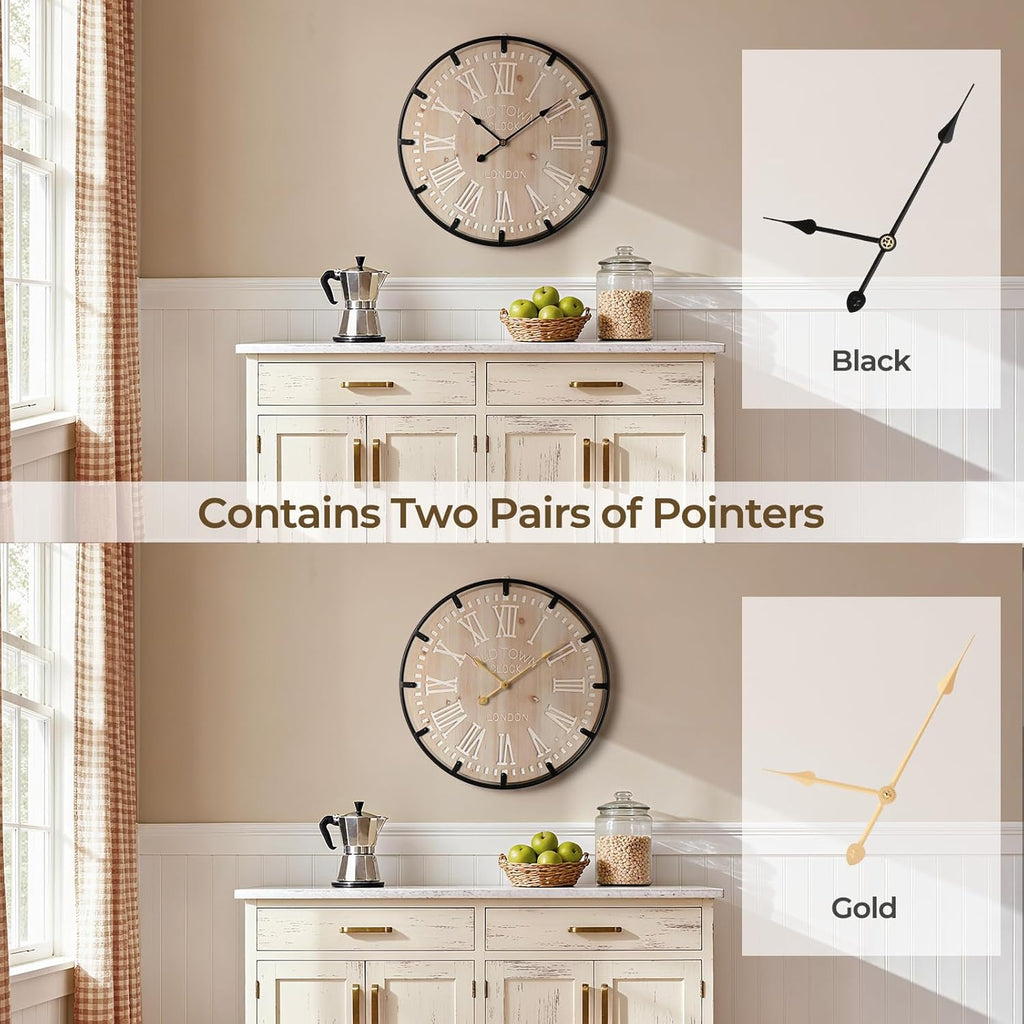 Farmhouse 24 Inch Extra Large Decorative Wall Clock with Metal Circle