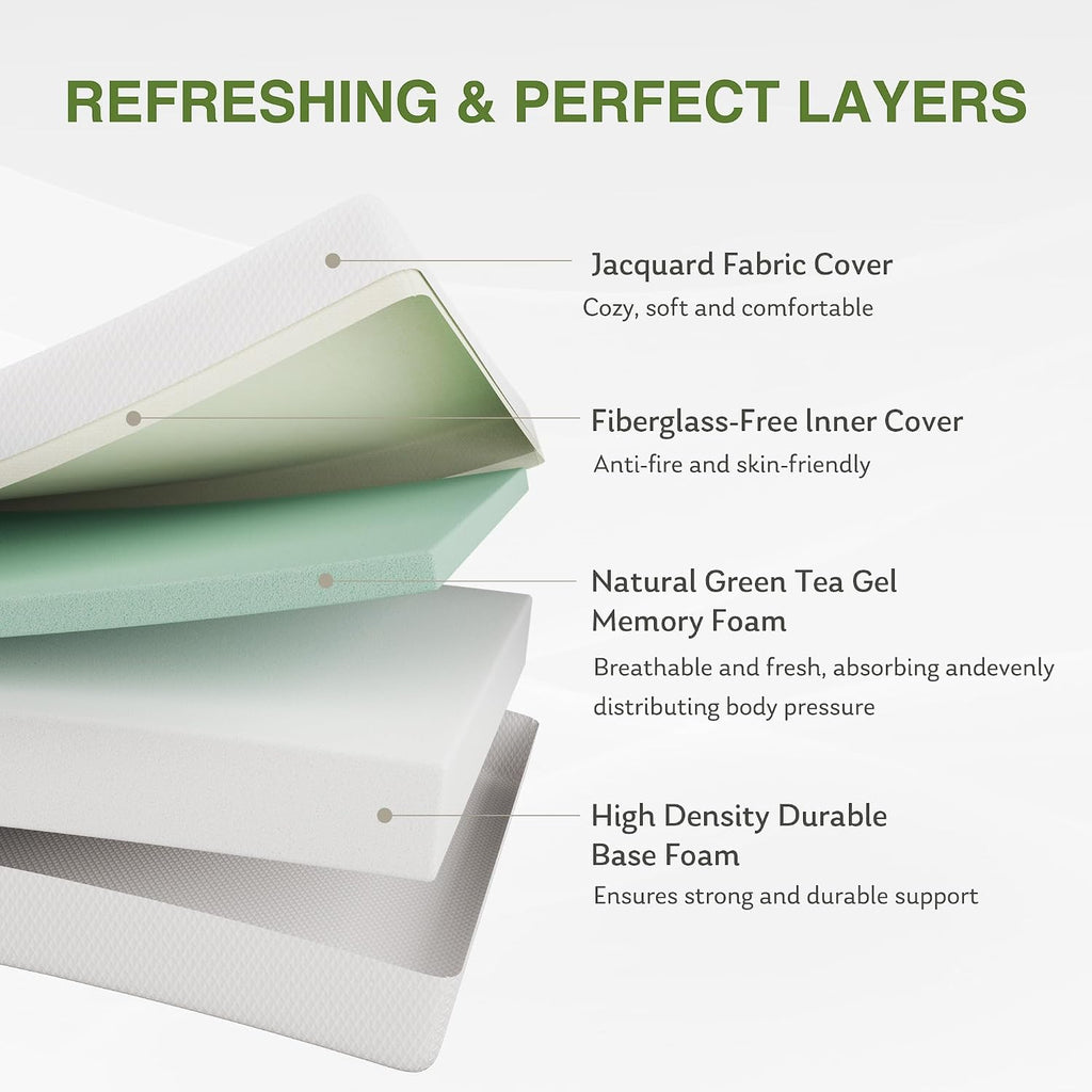Queen Mattress 12 Inch, Green Tea Memory Foam Mattress, Medium Firm | Bed Mattress in A Box, Cooling Green Tea Gel