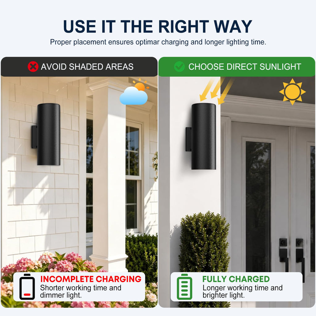 Solar Wall Lights Outdoor, Up & Down Modern Sconce Lights 2 Pack