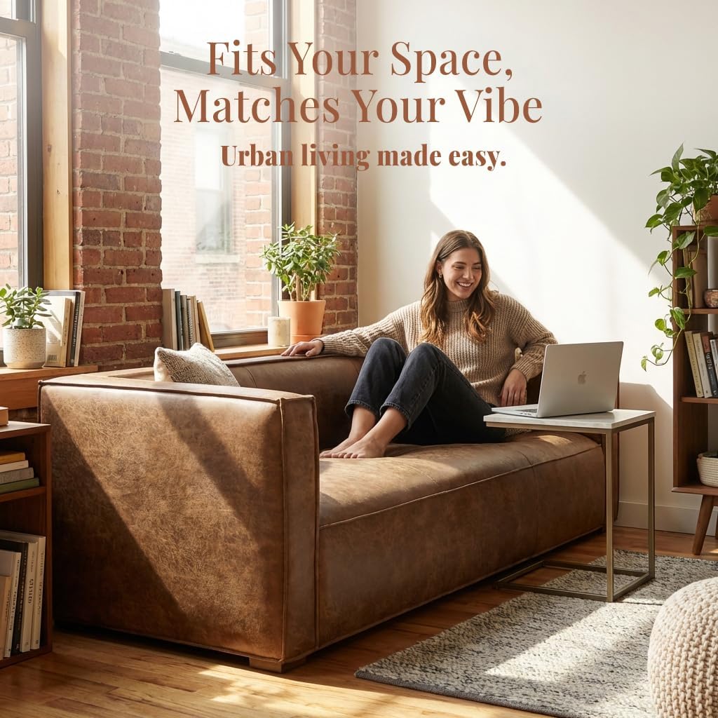 83.3" Mid Century Modern Sofa, Luxury French Mixed Fabric Couch with Tight Back, Square Armrest Lounge Sofas