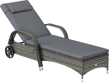 Wicker Outdoor Chaise Lounge Set of 2 Mixed Gray and Gray | 5-Level Adjustable Backrest, PE Rattan, Pool Lounge