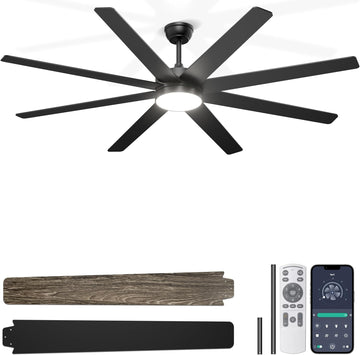 72'' Large Ceiling Fans with Lights, Modern Black Ceiling Fan Remote/APP Control, Dimmable