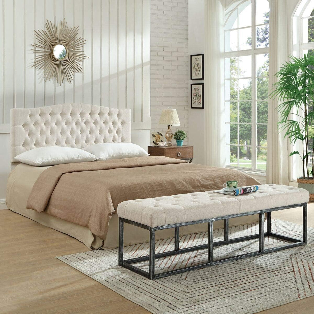 Upholstered Tufted Button Linen Fabric Headboard,Comfortable Fashional Headboard Queen/Full,Ivory