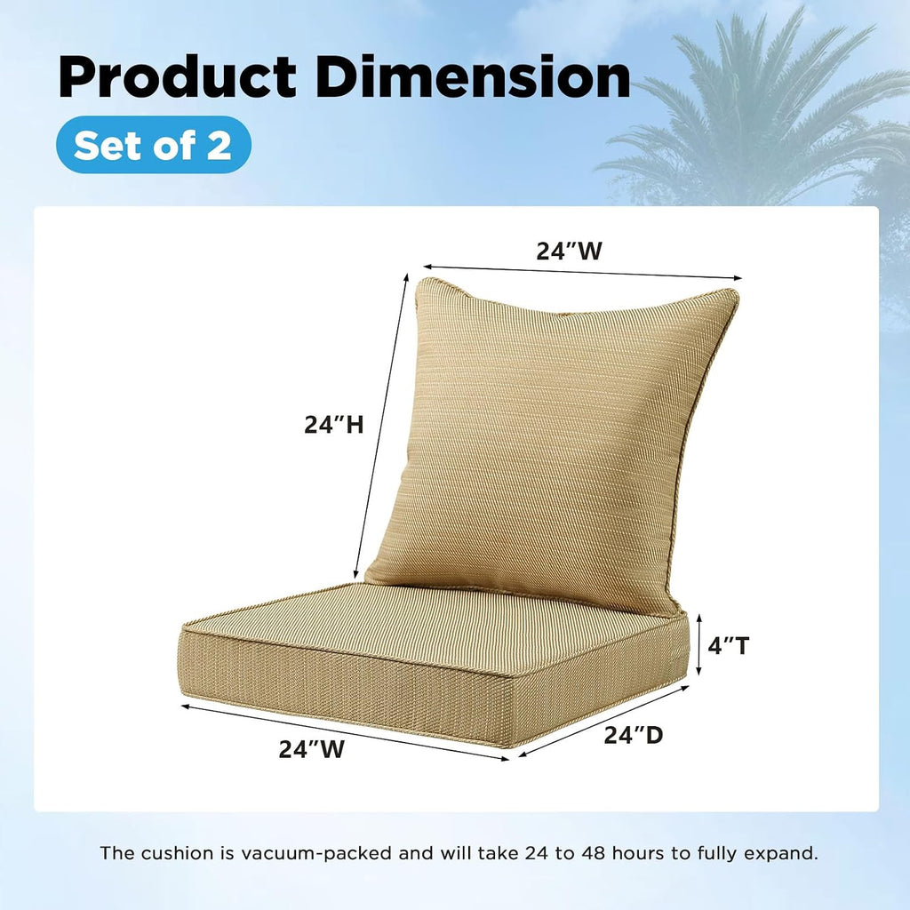 Outdoor Deep Seat & Back Cushion Set (2-Pack), 24 x 24 Inch Water Repellent and Fade Resistant Patio Furniture with - Set of 2