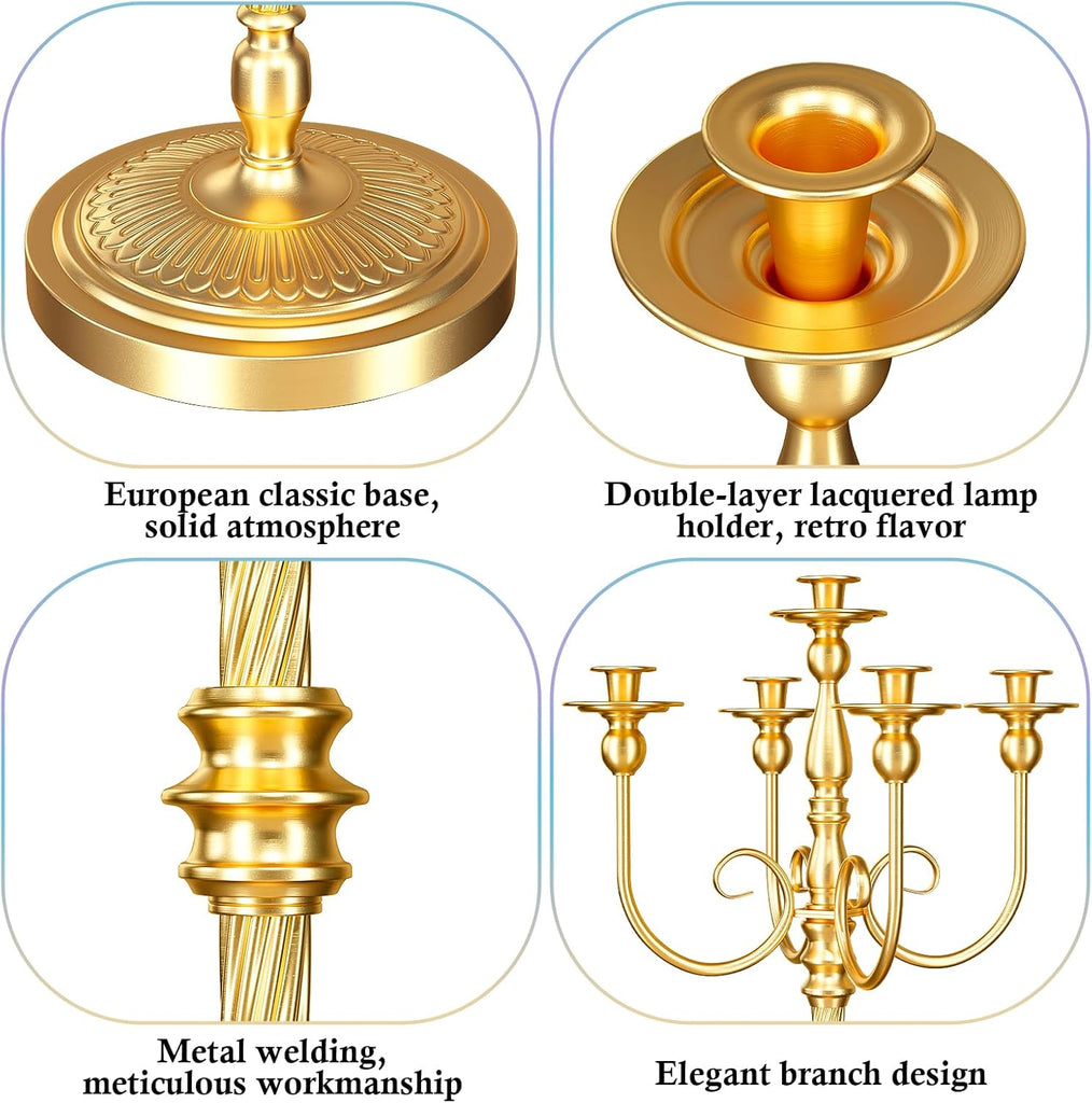 2 Pcs Floor Candelabra 50 Inch Gold Candelabra Centerpiece 5 Arms Floor Standing Candelabra Gold Candlestick Holder