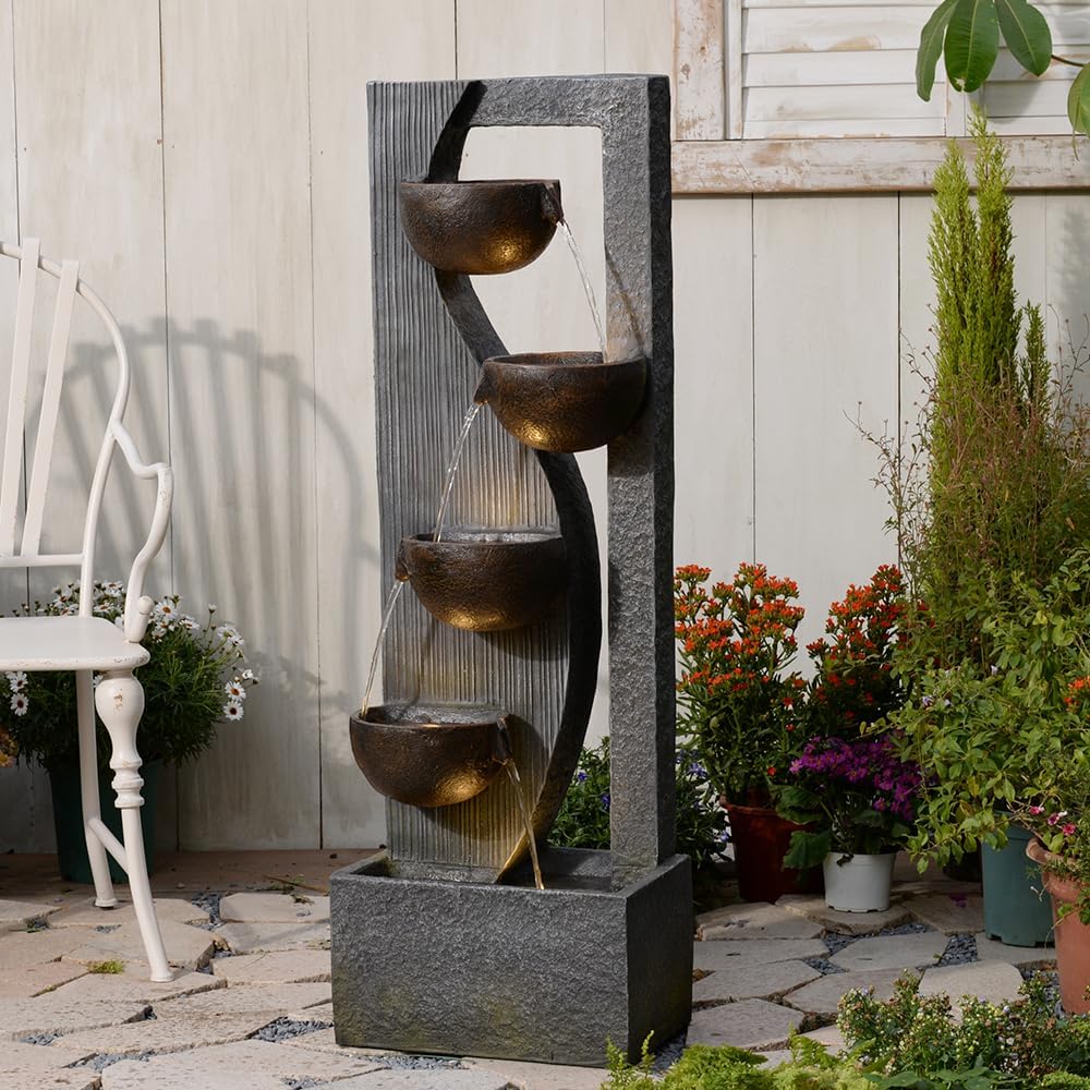 Landscape Bowl Water Fountain Outdoor - 49.2 Inches 5 Tired Modern Indoor Floor Standing Outdoors Fountains with