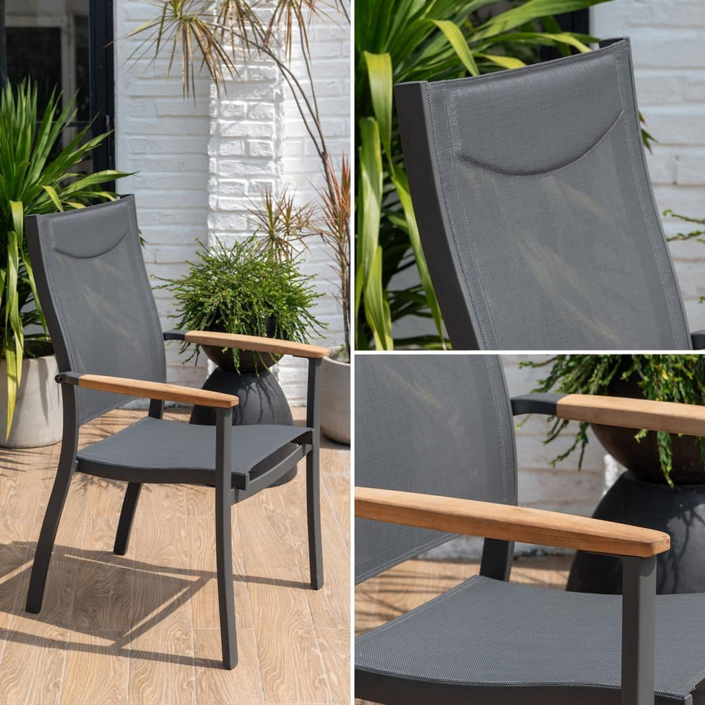 Franklin 4-Piece Aluminum Patio Dining Chairs | 100% Teak from Indonesia Armrests | Ideal for Outdoors and Indoors