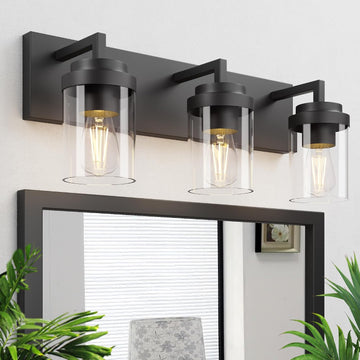 Bathroom Vanity Light, 3 Light Matte Black Vanity Lights with Clear Glass Shade, 22in Modern Wall Sconces, Bathroom