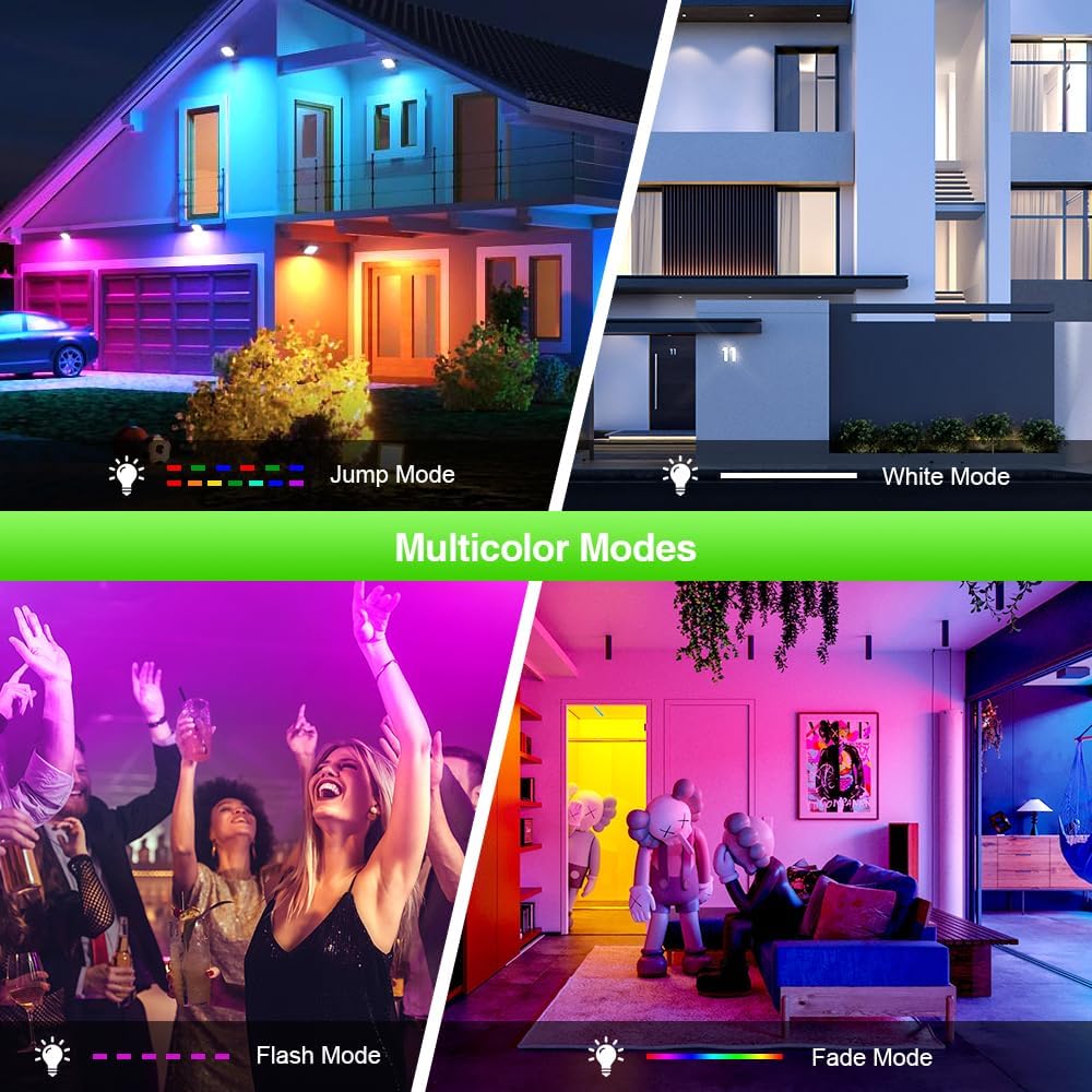 2 Pack 100W RGB LED Flood Lights, 12000LM Color Changing Smart Floodlight with Remote, Waterproof DIY Uplights for