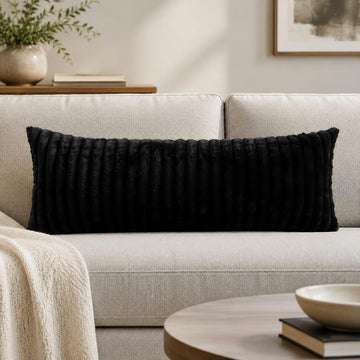 Faux Fur 14x36 Lumbar Pillow Cover Striped Black