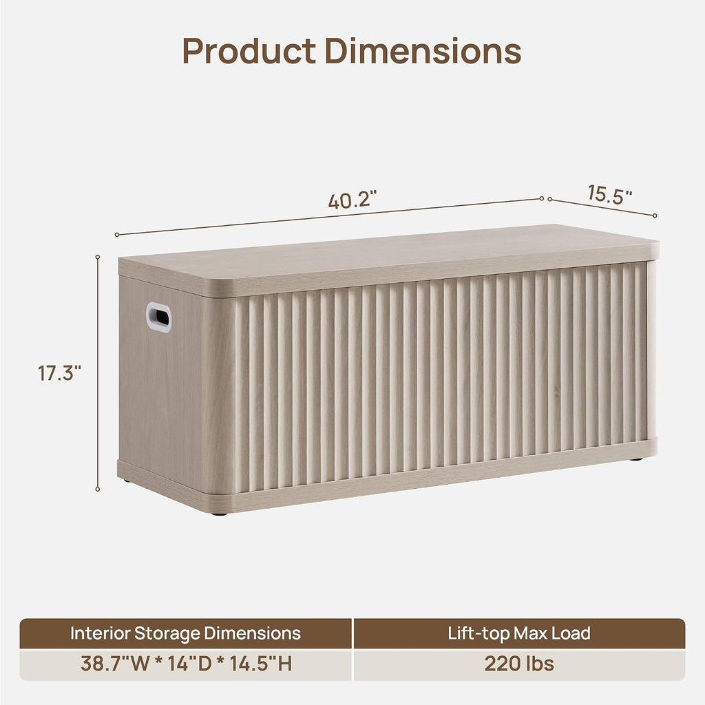 Storage Bench 40.2" Wide Shoe Bench with Lift Top Large Wooden Storage Chest Trunk Modern Blanket Chest with 2 Safety