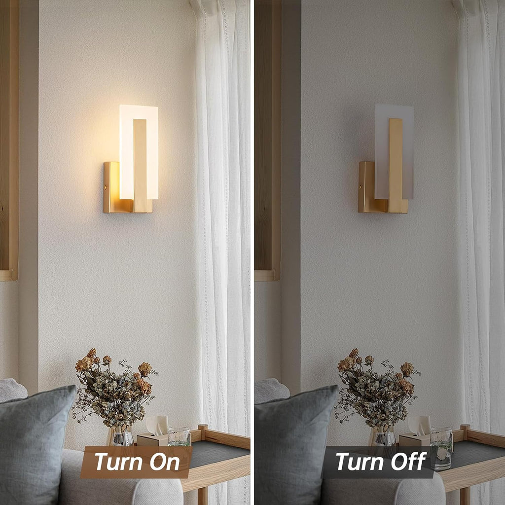 Modern Wall Sconces Set of 2, 3000K Warm White Wall Sconce, Acrylic Gold Wall Lamp, Hardwired Wall Mount Lighting