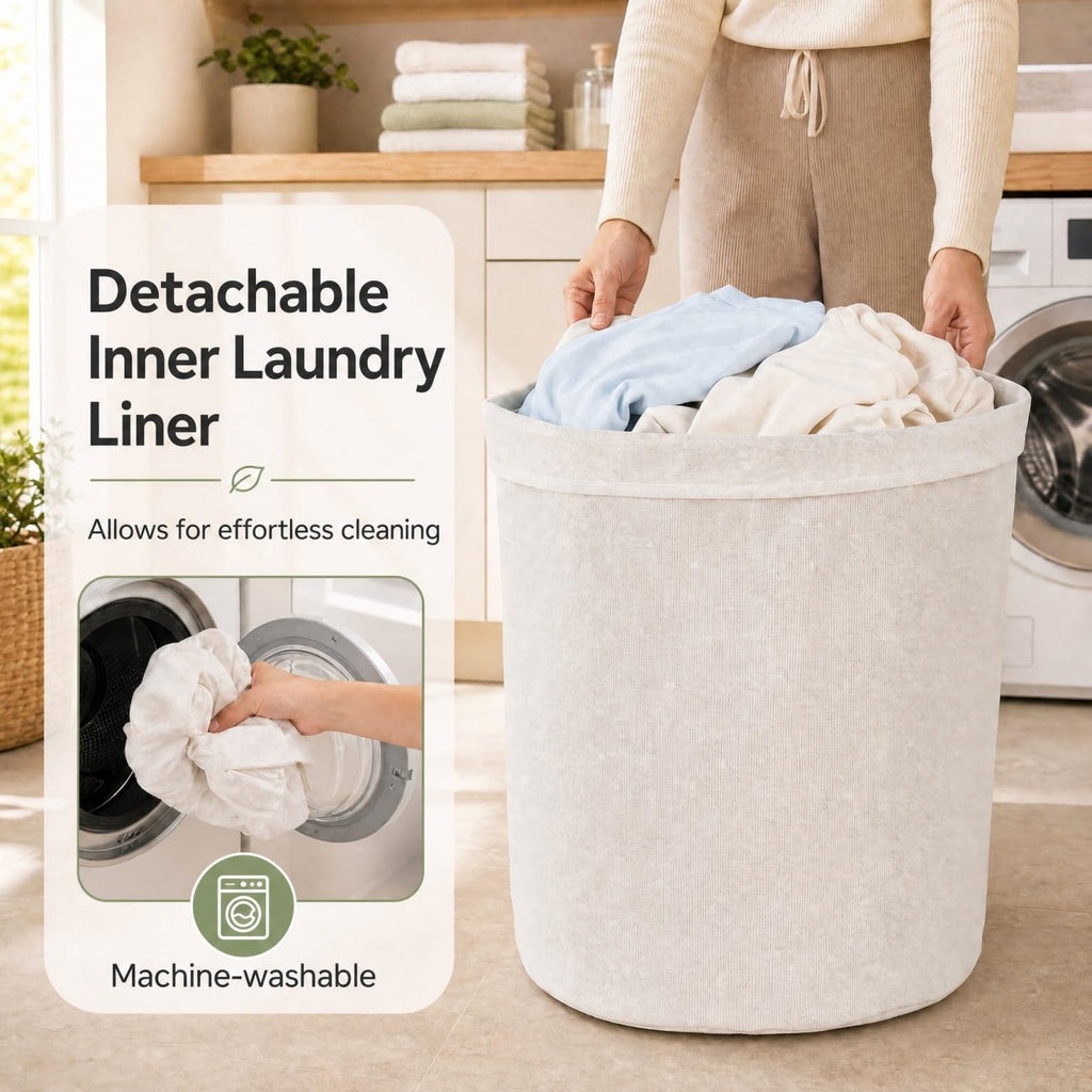 57 L Corner Bamboo Laundry Hamper with Lid, Removable Liner