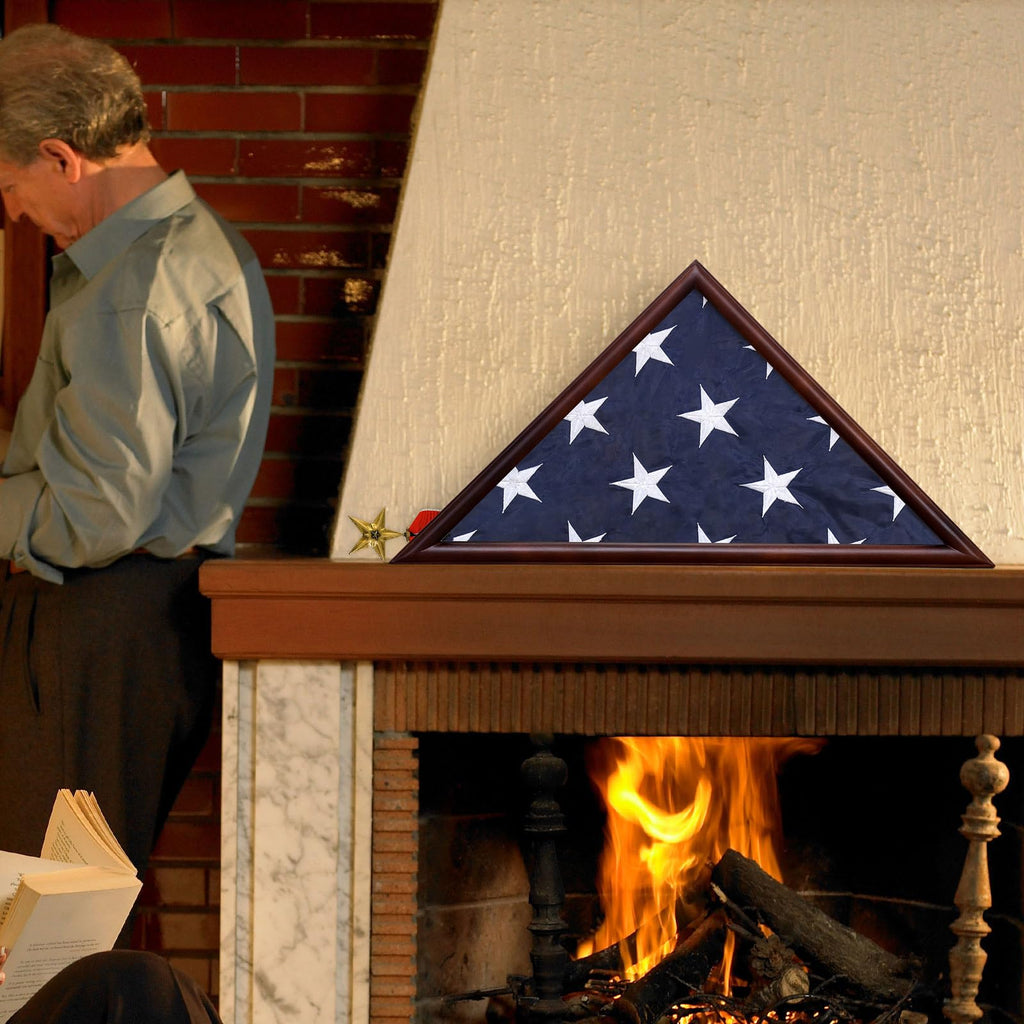 Large Flag Display Case for 5x9.5' Burial Flags, Solid Wood, Black