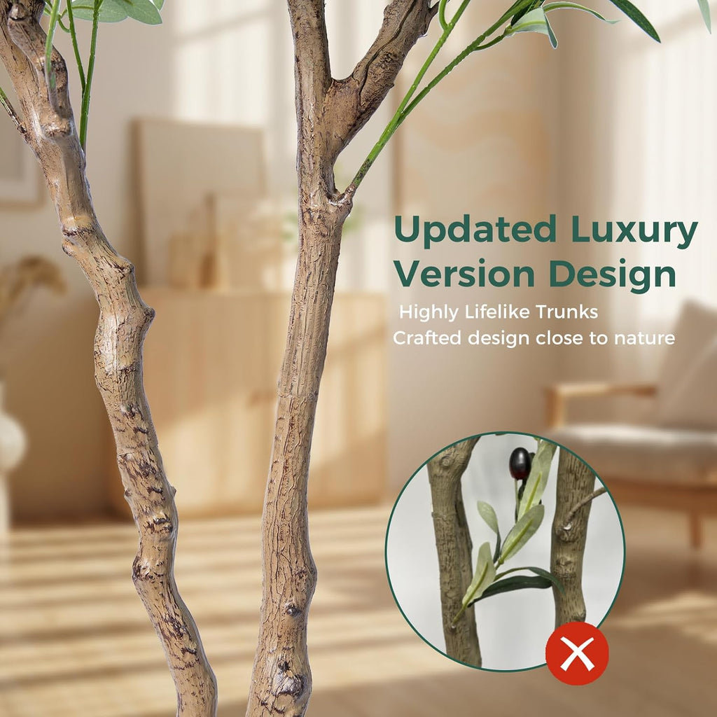 6FT Faux Olive Tree with Decorative Planter, Olive Trees Artificial Indoor with Textured Trunk, Silk Leaves and Olive