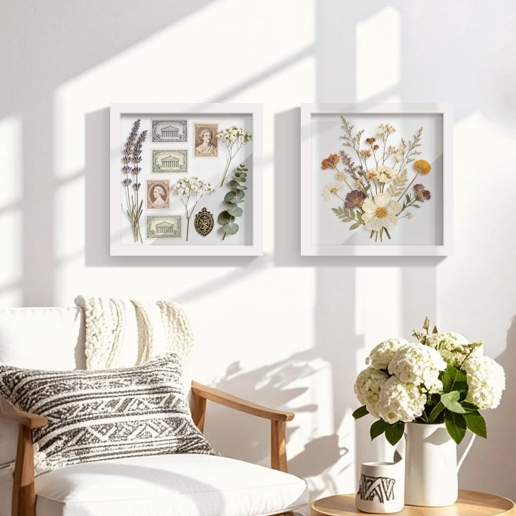 12x12 White Wooden Shadow Box Frame, Tempered Glass, 2 Pack