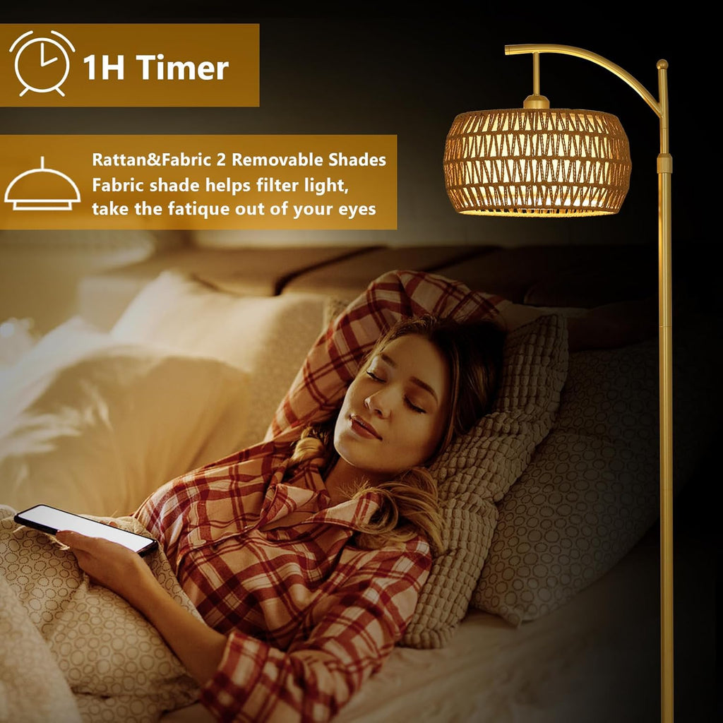 Arc Floor Lamp with 3 Color Temperatures, LED Gold Floor Lamp with Remote & Stepless Dimmable Bulb