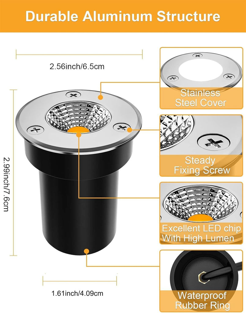 Low Voltage Landscape Lighting LED Well Lights 3W 12V-24V in Ground Light IP67 Waterproof Outdoor Low Voltage