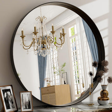 30 Inch Round Bathroom Mirror - Wall Mounted Circle Mirror with Metal Frame, Modern Mirror Suitable, Vanity