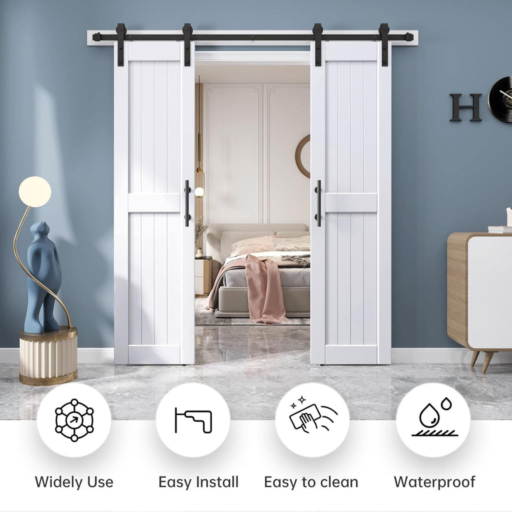48 x 84 inch (Double 24x84 Door) White Barn Door with 8FT Sliding Door Hardware Kit Included & Handl