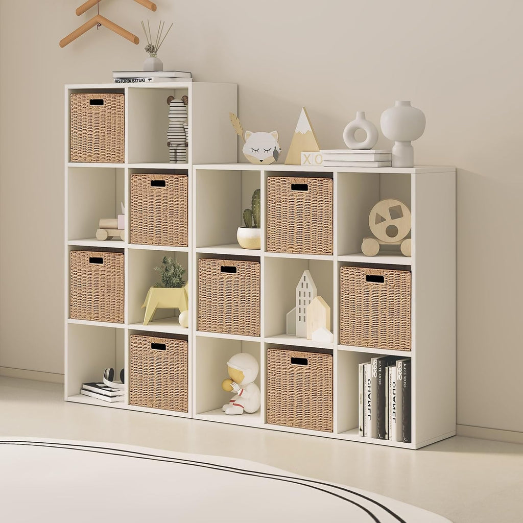 Foldable Storage Baskets with Handles Paper Rope Storage Baskets Rectangle Collapsible Hand Woven Storage Cubes Bins