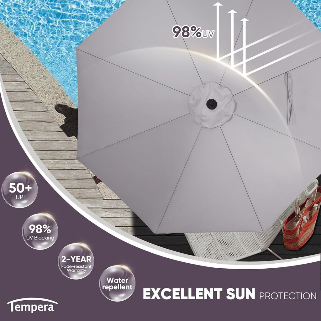 Patio Market Outdoor Table Umbrella with Push Button Tilt and Crank - Grey