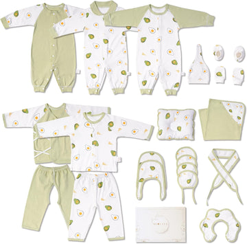 Piece Organic Cotton Newborn Gift Set with Keepsake Box, Avocado Print, All-Season, Unisex 3-6 Months