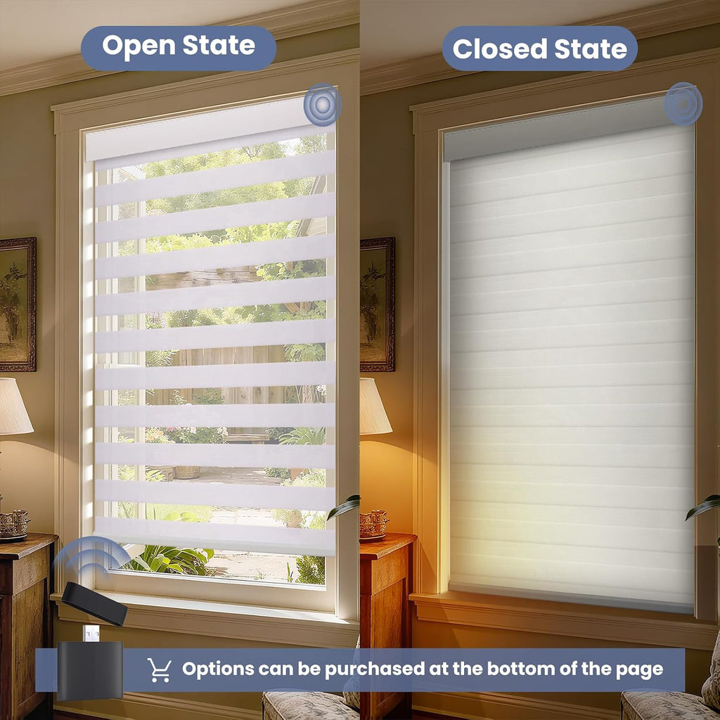 Motorized Zebra Blinds with Remote, No Drill Cordless Roller Shades, Equipped with Solar Panels, 50%-75% Blackout