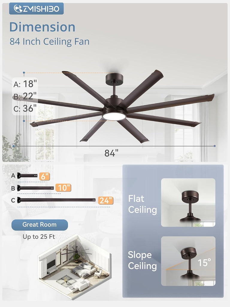 84" Ceiling Fan with LED Light and Remote - Oil Bronze