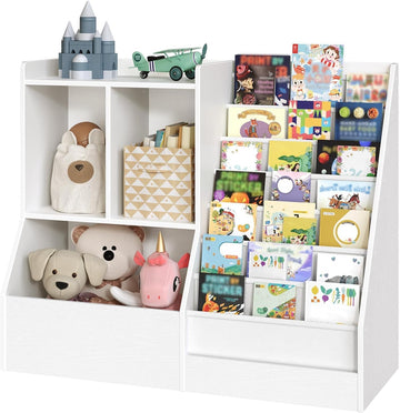 39.4" Kids Bookshelf and Toy Storage, 7 Layer Kids Book Sling Shelf, Toddler Bookshelf, Kids Bookcase, Toy Organizer