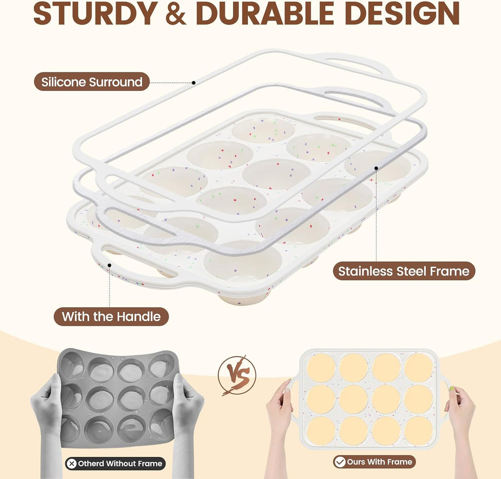8-Piece Pans Set Nonstick, Bakeware Set includes Silicone Muffin, Loaf, Cake Pans with Metal Reinforced Frame, and