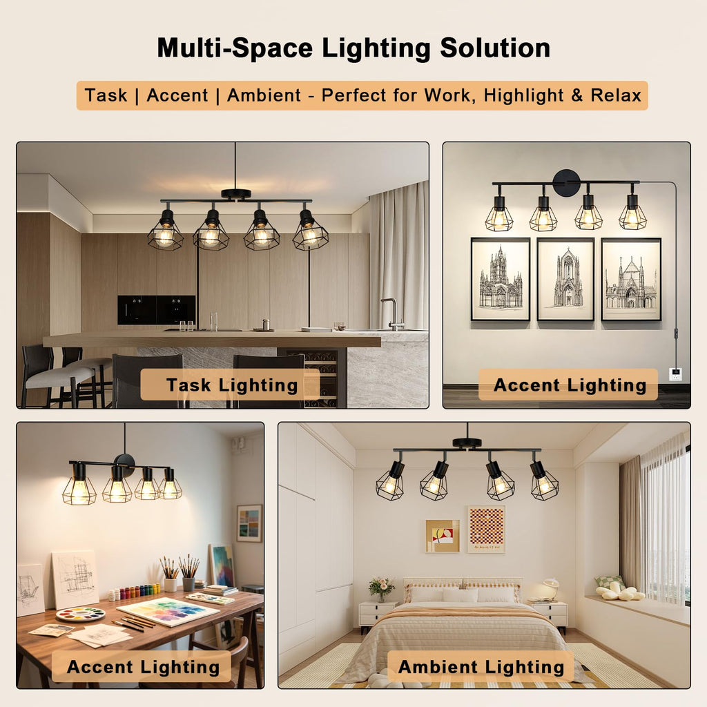 Plug in 4-Light Track Lighting Fixtures Ceiling Adjustable, Black