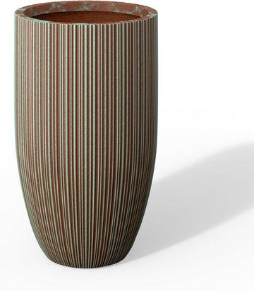 Verdigris Mist XXLarge Fluted Conical Round Planter 24" Tall | Handcrafted Cement Pot, Drainage for Outdoor, Rubber