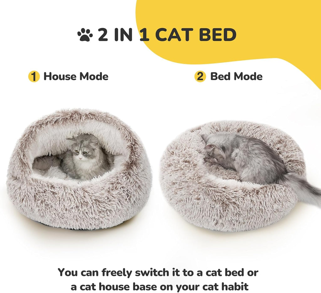 Plush Hooded Cat Bed, Calming Nest, Self-Warming Cave, Cozy Pod for Indoor Cats or Small Dogs